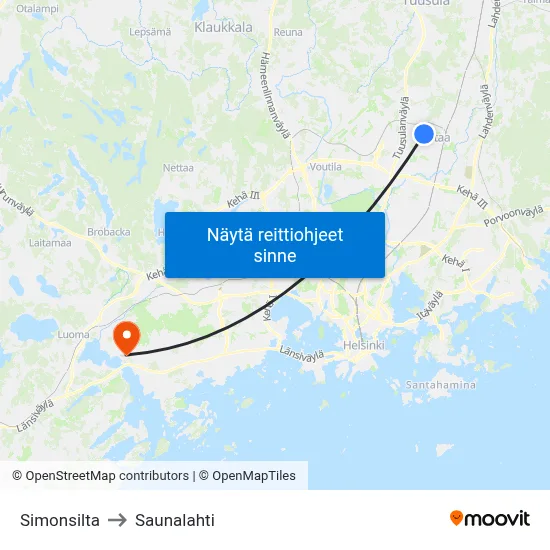 Simonsilta to Saunalahti map