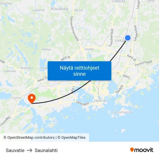Sauvatie to Saunalahti map