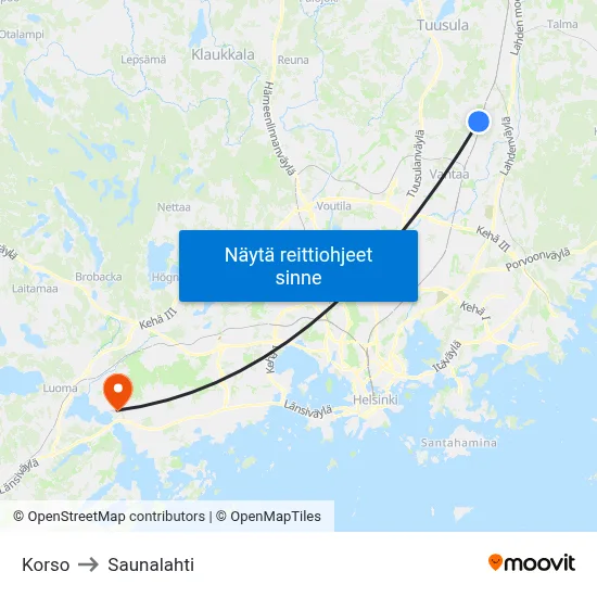 Korso to Saunalahti map