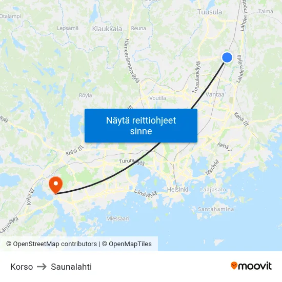 Korso to Saunalahti map