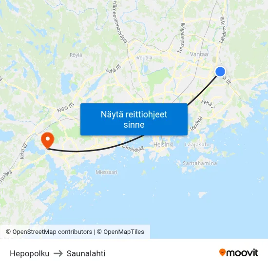 Hepopolku to Saunalahti map