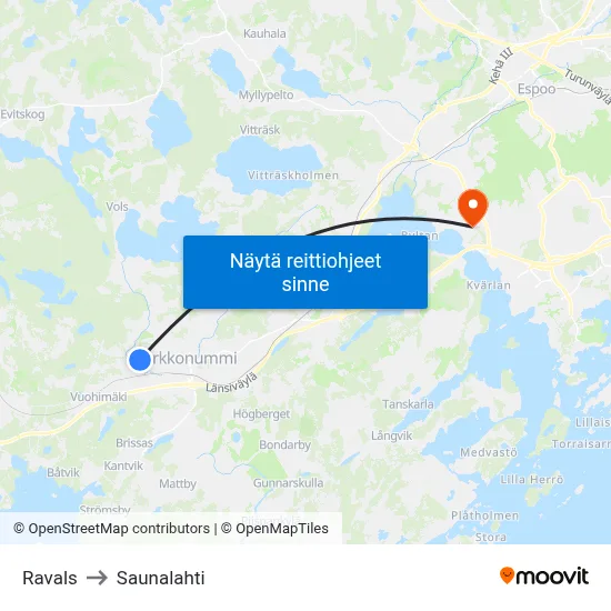 Ravals to Saunalahti map
