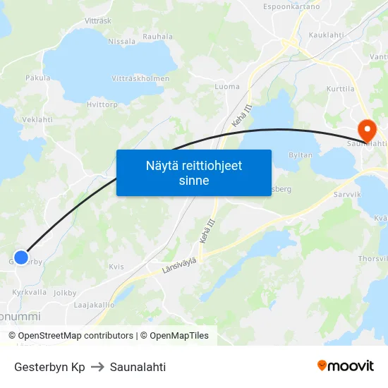 Gesterbyn Kp to Saunalahti map