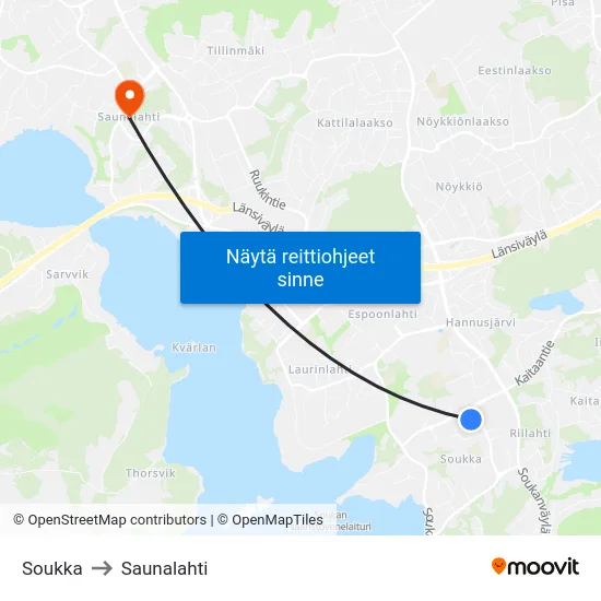 Soukka to Saunalahti map