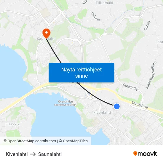 Kivenlahti to Saunalahti map