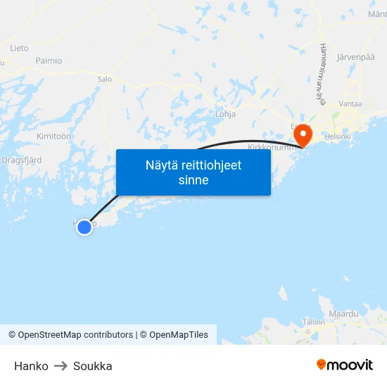 Hanko to Soukka map