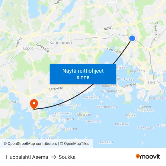 Huopalahti Asema to Soukka map