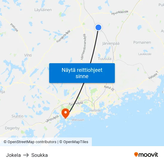 Jokela to Soukka map