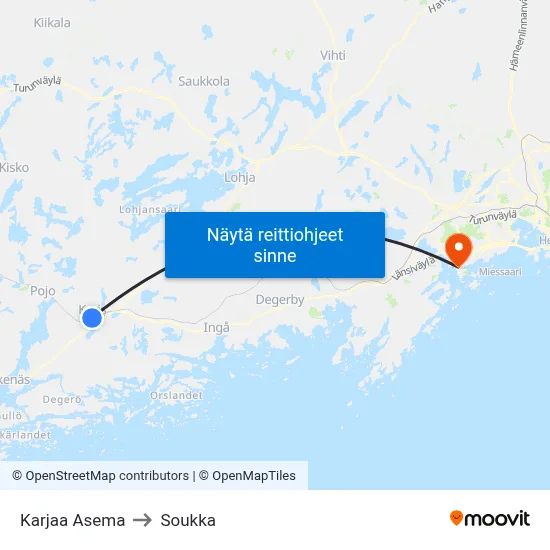 Karjaa Asema to Soukka map