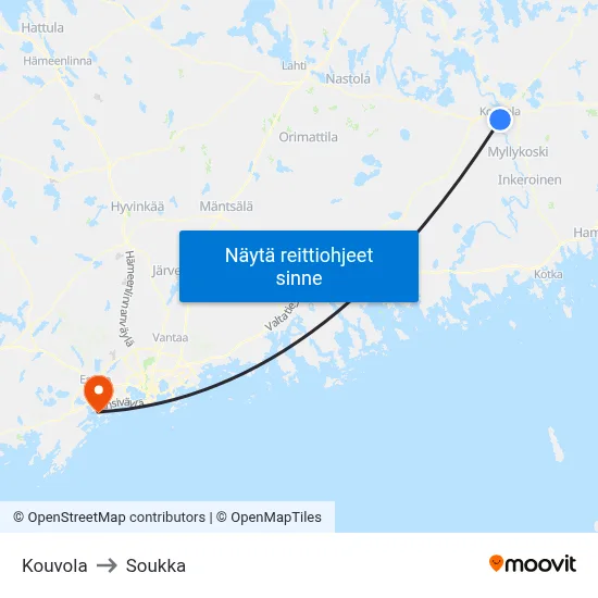 Kouvola to Soukka map