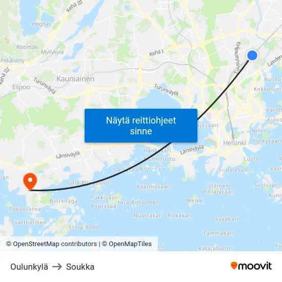 Oulunkylä to Soukka map