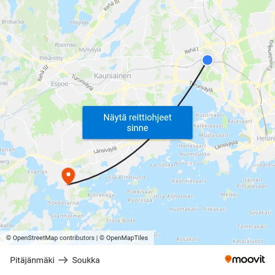 Pitäjänmäki to Soukka map