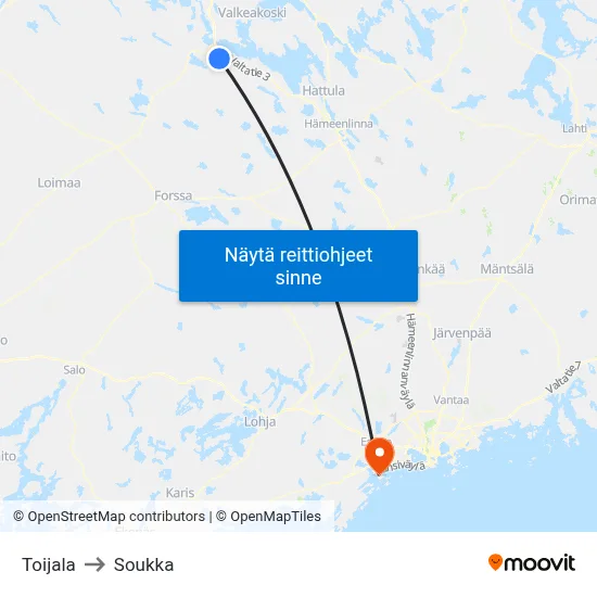 Toijala to Soukka map