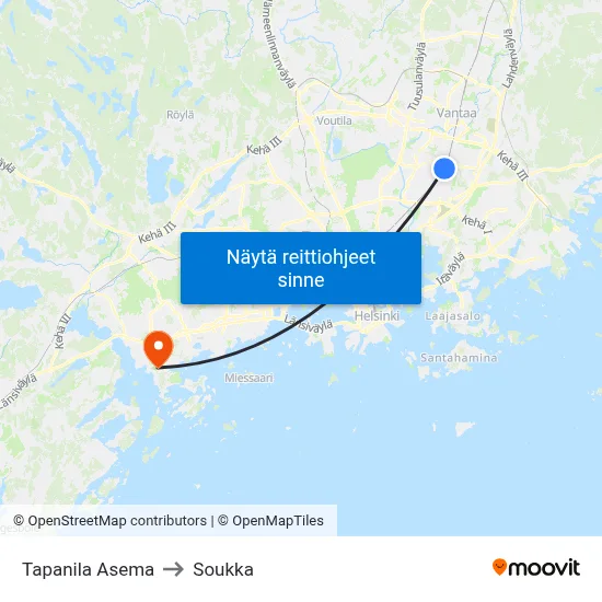 Tapanila Asema to Soukka map