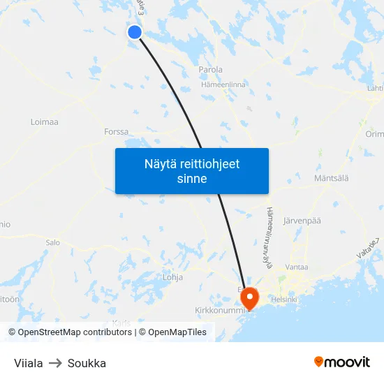 Viiala to Soukka map