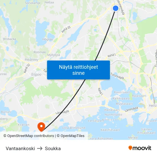 Vantaankoski to Soukka map