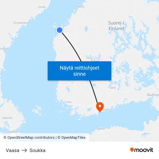 Vaasa to Soukka map