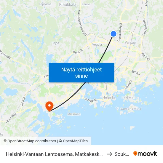 Helsinki-Vantaan Lentoasema, Matkakeskus to Soukka map