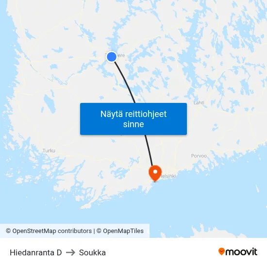 Hiedanranta D to Soukka map