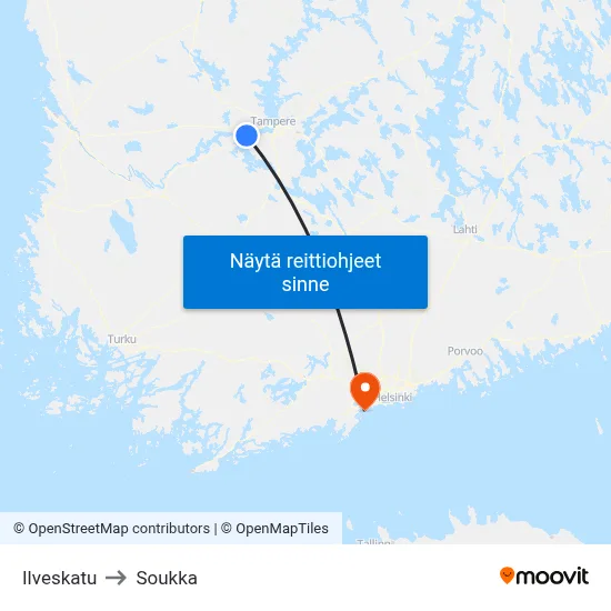 Ilveskatu to Soukka map