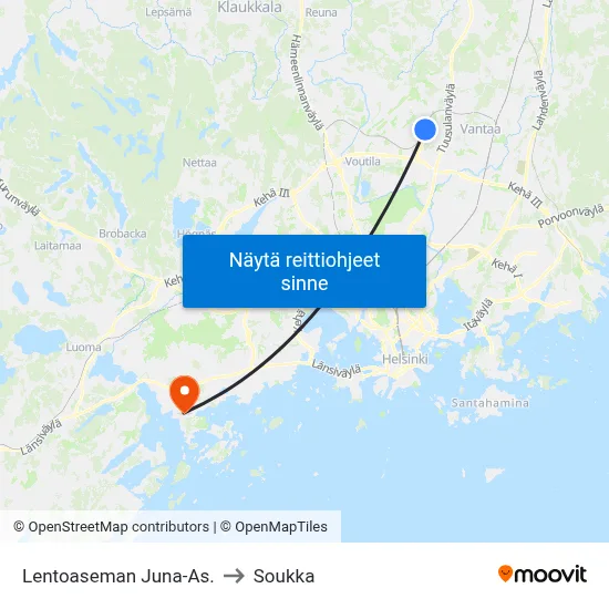 Lentoaseman Juna-As. to Soukka map