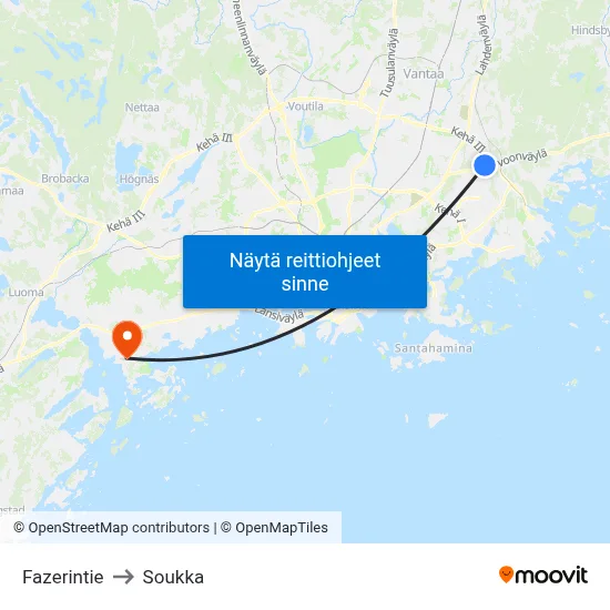 Fazerintie to Soukka map