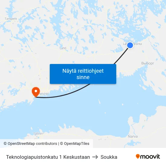 Teknologiapuistonkatu 1 Keskustaan to Soukka map