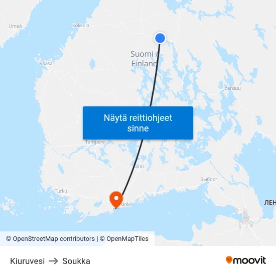 Kiuruvesi to Soukka map