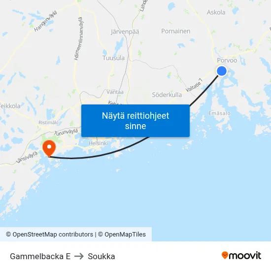 Gammelbacka E to Soukka map