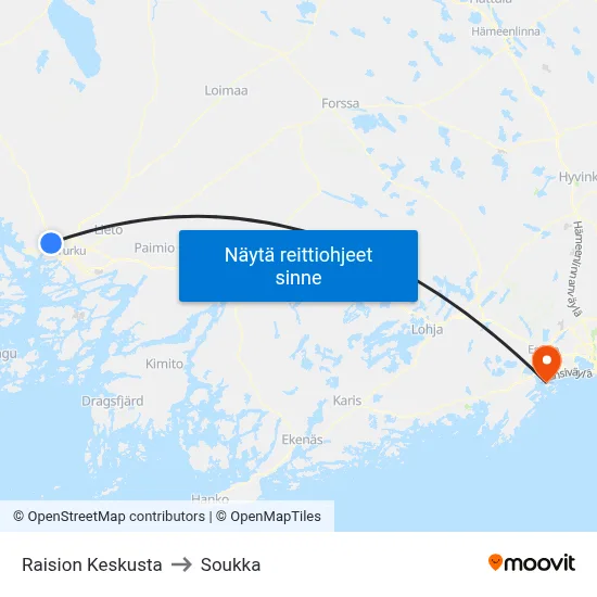 Raision Keskusta to Soukka map