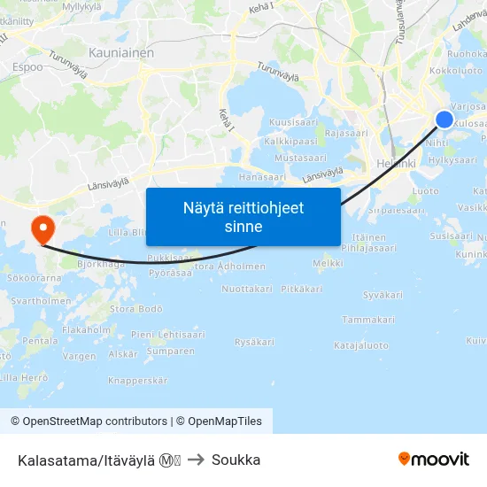 Kalasatama/Itäväylä Ⓜ️🛍️ to Soukka map