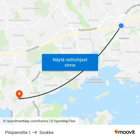 Piispansilta 🛍️ to Soukka map