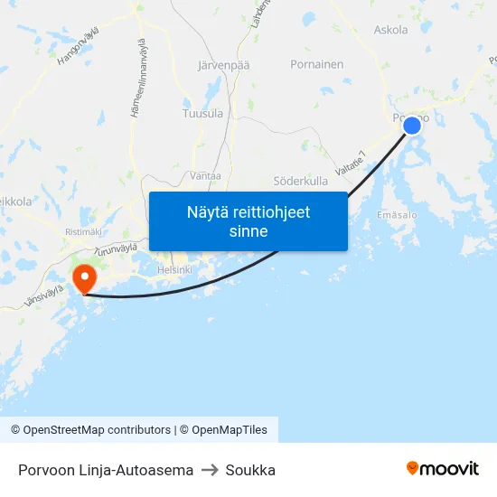 Porvoon Linja-Autoasema to Soukka map