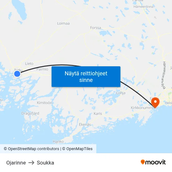 Ojarinne to Soukka map