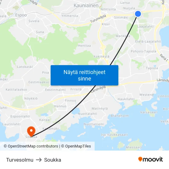 Turvesolmu to Soukka map