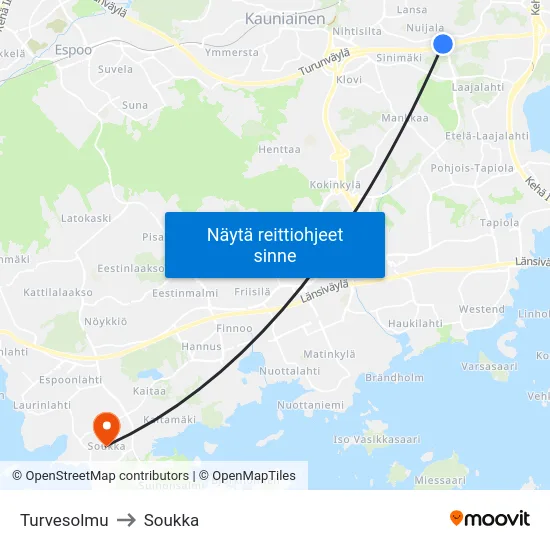 Turvesolmu to Soukka map
