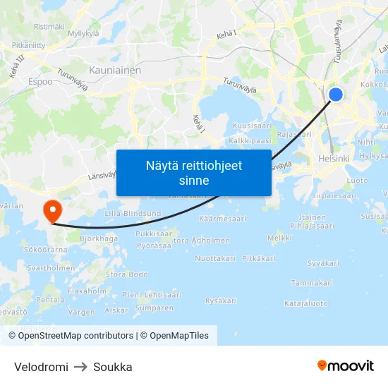 Velodromi to Soukka map