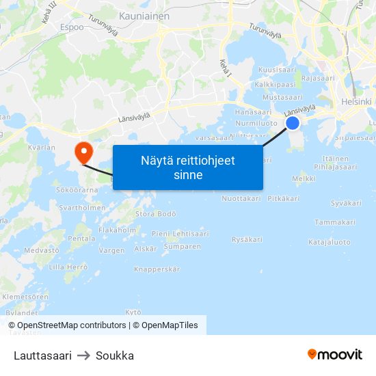 Lauttasaari to Soukka map