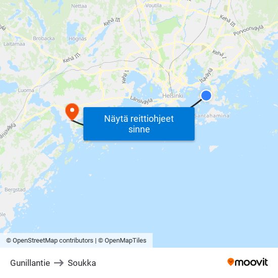 Gunillantie to Soukka map