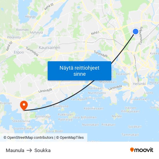Maunula to Soukka map