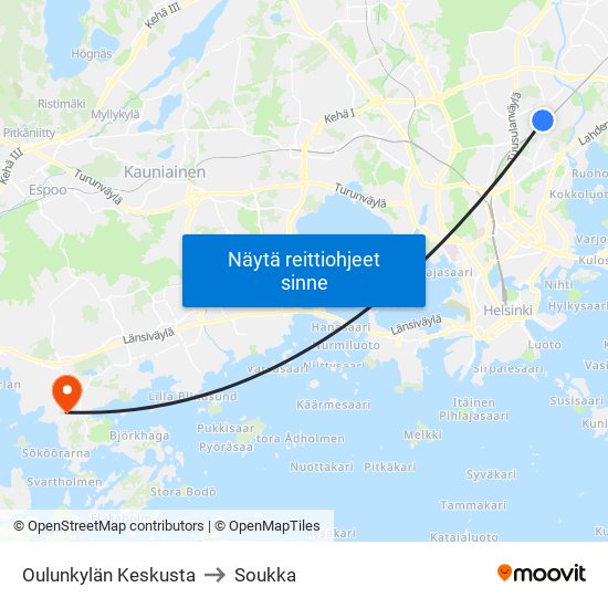 Oulunkylän Keskusta to Soukka map