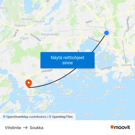 Vihdintie to Soukka map