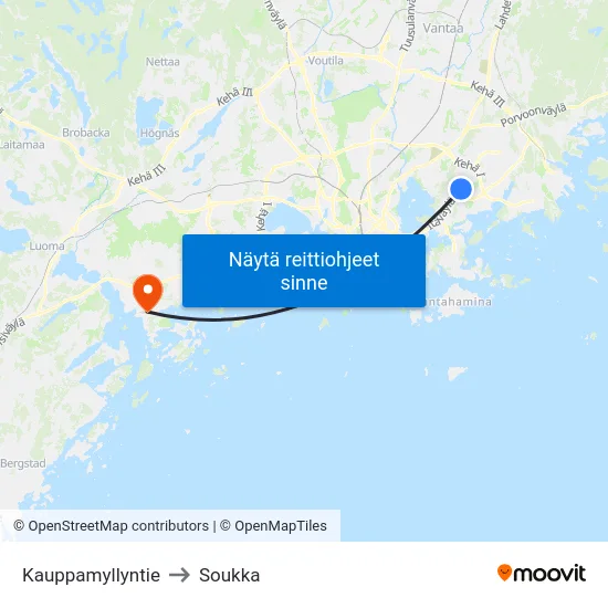 Kauppamyllyntie to Soukka map