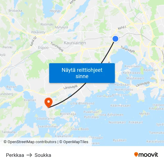 Perkkaa to Soukka map