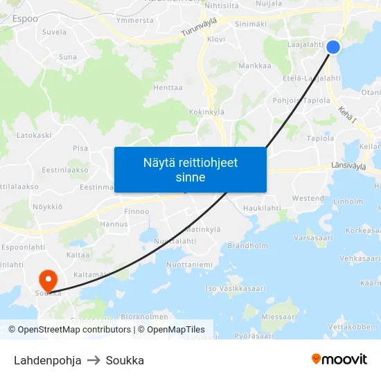 Lahdenpohja to Soukka map