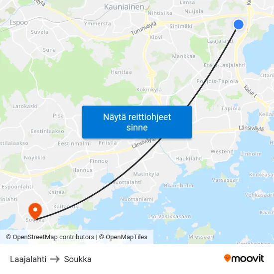 Laajalahti to Soukka map