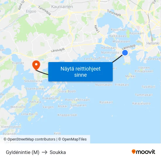 Gyldénintie (M) to Soukka map
