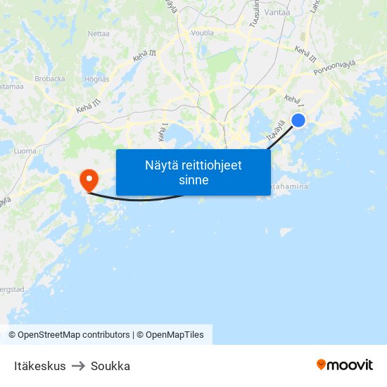 Itäkeskus to Soukka map
