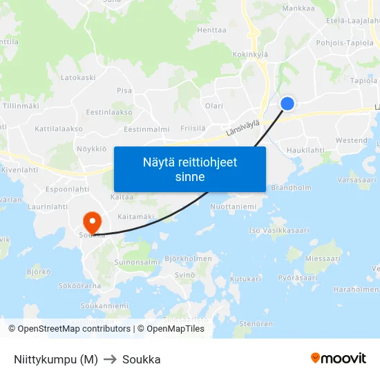 Niittykumpu (M) to Soukka map