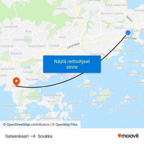 Sateenkaari to Soukka map
